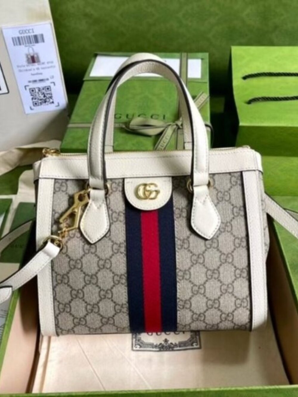 Gucci Beige and Navy Satchel